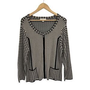 Coldwater Creek Beige Black Houndstooth Full Zip Blazer Jacket Size 12